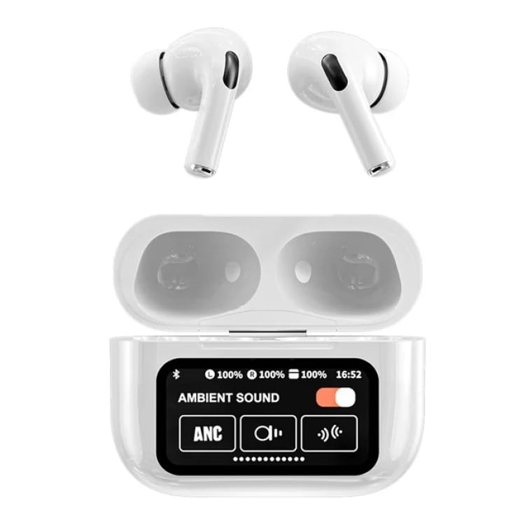 White A9 Pro ANC Bluetooth 5.4 Wireless Earbuds with Smart Screen and Active Noise Cancellation