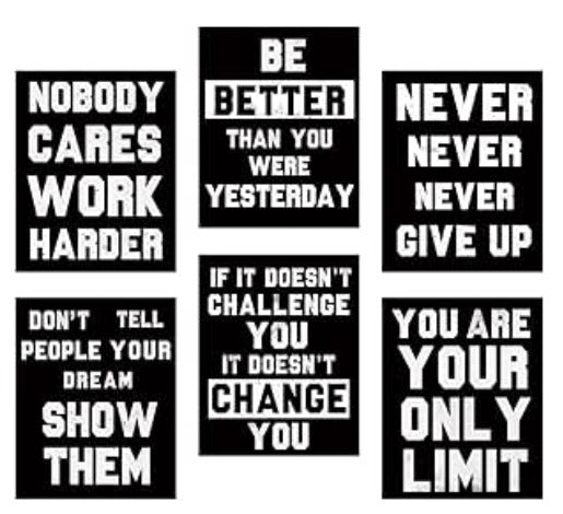 set of 6 Motivational sticky canvas frames for wall decore / sticky phototiles for office and home workplace