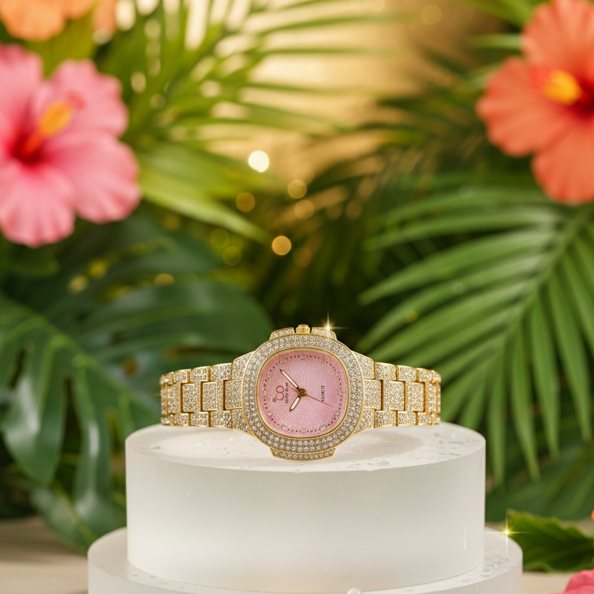 Two Toned Iced Out Quartz Movement Women's Watch