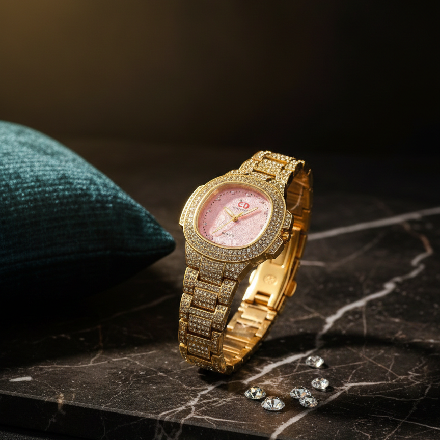 Two Toned Iced Out Quartz Movement Women's Watch