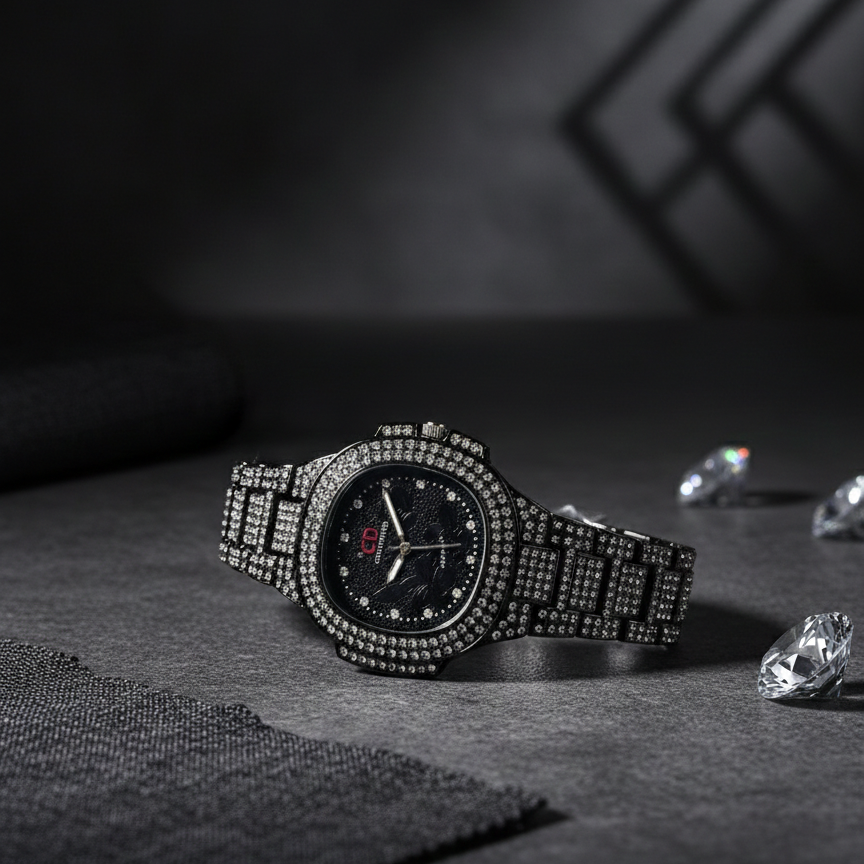 Two Toned Iced Out Quartz Movement Women's Watch