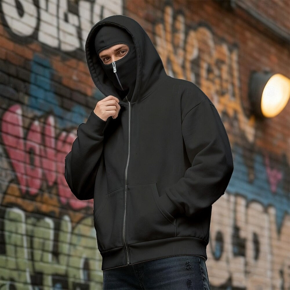 Balaclava Ninja Zipper Hoodie Jacket For Men – Comfy Fashion black L