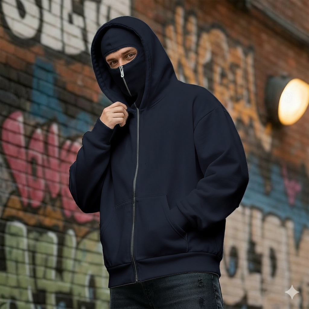 Balaclava Ninja Zipper Hoodie Jacket For Men – Comfy Fashion black L