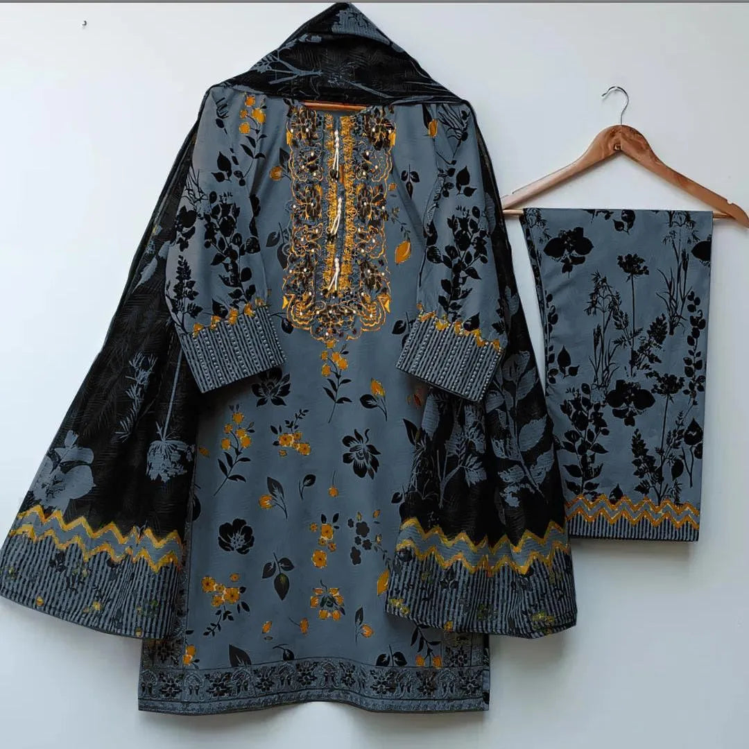 3 Pcs Women's Stitched Lawn Digital Print Suit