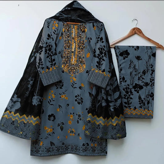 3 Pcs Women's Stitched Lawn Digital Print Suit